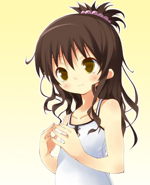 amaa (chou dennou jidai), yuuki mikan, to love-ru, 00s, 1girl, blush, brown hair, female focus, flat chest, gradient background, solo, yellow eyes