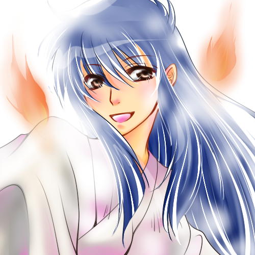 aracco, himuro kinu, ghost sweeper mikami, lowres, blue hair, japanese clothes, long hair, miko, solo