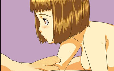 koube an, higurashi akane, my-hime, animated, animated gif, lowres, 00s, 1girl, adjusting hair, breasts, brown hair, cum, ejaculation, fellatio, handjob, hetero, nipples, oral, penis, sequential, short hair, solo focus, tongue, uncensored