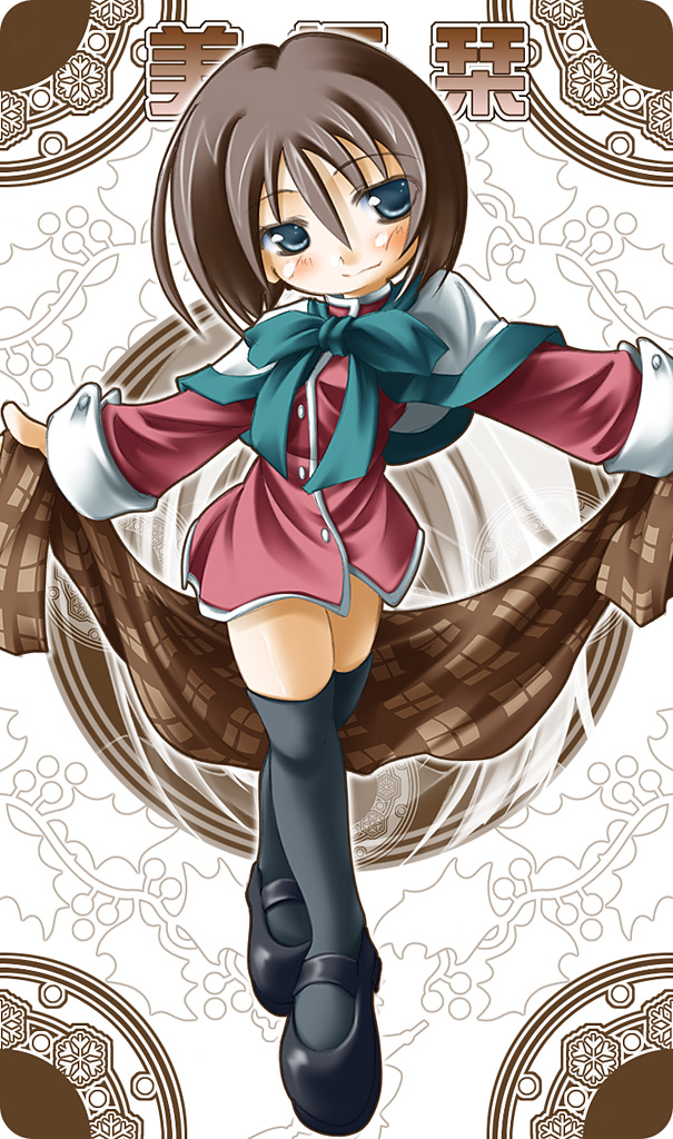 yamada yuuki (cmc strayfield), misaka shiori, kanon, bad id, bad pixiv id, 1girl, blue eyes, brown hair, female focus, red skirt, school uniform, shawl, short hair, skirt, solo, thighhighs