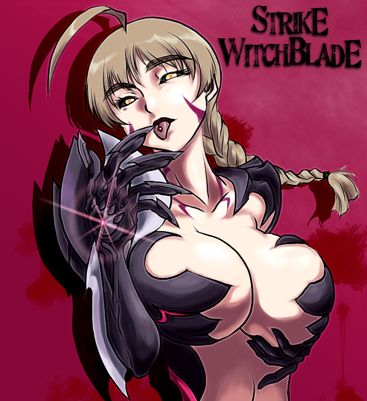 lynette bishop, strike witches, witchblade, world witches series, tagme, 00s, breasts, cleavage, crossover, large breasts, tongue, yellow eyes