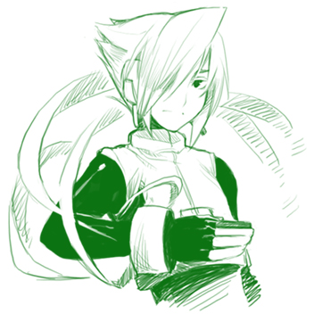 shigehiro (hiroi heya), aeolus (mega man), capcom, mega man (series), mega man zx, mega man zx advent, lowres, 1boy, green theme, male focus, monochrome, solo
