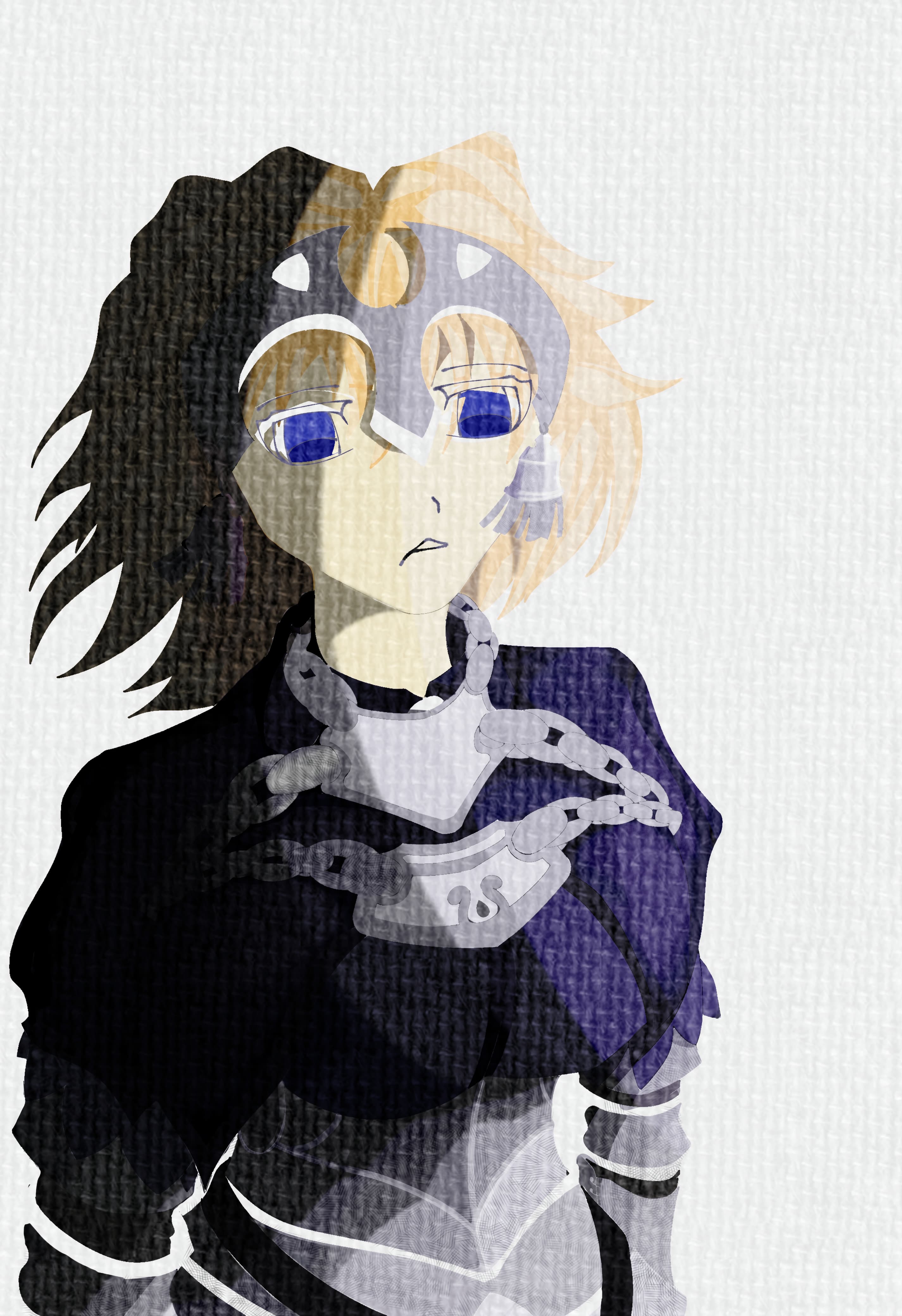 jeanne d'arc (fate), jeanne d'arc (ruler) (fate), jeanne d'arc alter (fate), fate/grand order, fate (series), absurdres, highres, non-web source, armor, armored dress, blonde hair, blue eyes, chain, dress, plate armor