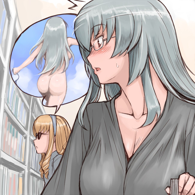 tsuda nanafushi, hinaichigo, suigintou, rozen maiden, silver hair, 00s, 2girls, aged up, ass, blonde hair, breasts, glasses, hairband, large breasts, long hair, multiple girls, nude, sunglasses