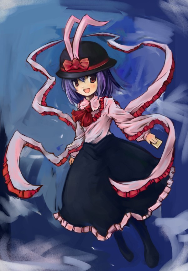 miraitsukai pyunji, pyunji, nagae iku, touhou, 1girl, card, female focus, hat, holding, holding card, purple hair, red eyes, shawl, short hair, solo