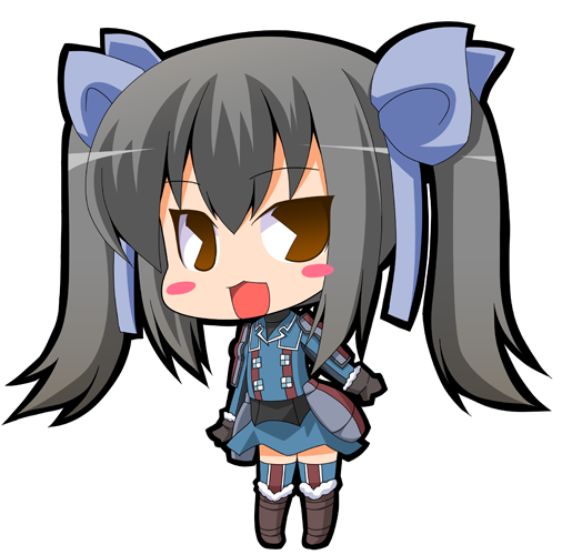 suntail, edy nelson, senjou no valkyria, senjou no valkyria (series), senjou no valkyria 1, 00s, 1girl, blush stickers, chibi, female focus, military, military uniform, pac-man eyes, solo, thighhighs, twintails