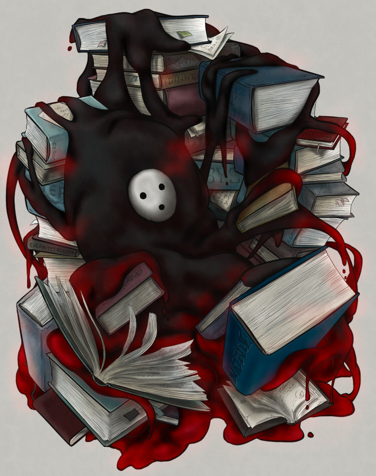 collair (cono), arakune, arc system works, blazblue, blazblue: calamity trigger, bad id, bad pixiv id, book, mask, monster, slime (substance)