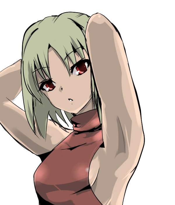 hyudora, canaan (character), 428, 428: fuusa sareta shibuya de, canaan (series), chunsoft, bad id, bad pixiv id, armpits, blonde hair, red eyes, short hair, sleeveless, sleeveless turtleneck, solo, turtleneck