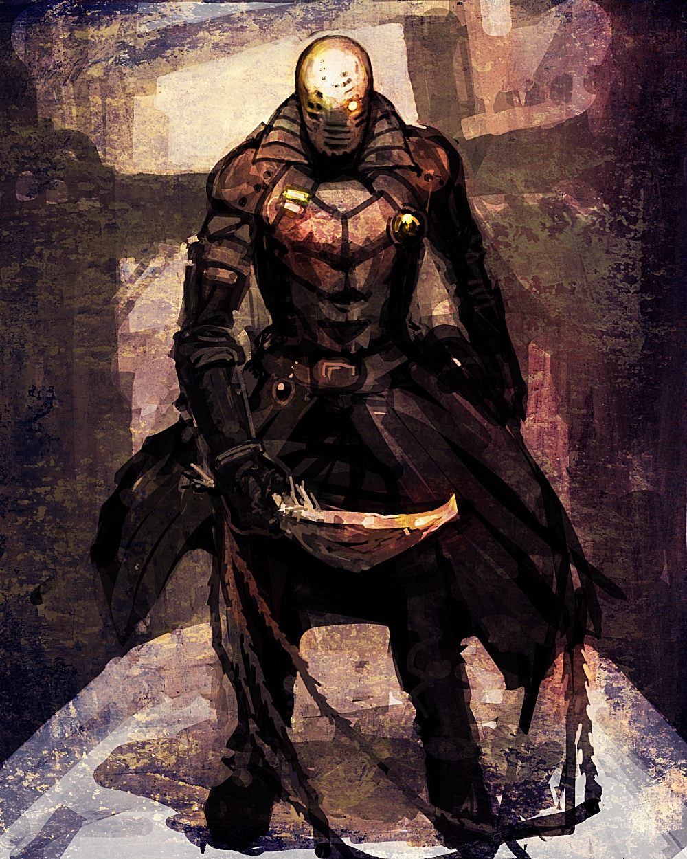 oguchi, higaide, biomega, bad id, bad pixiv id, highres, 1boy, armor, glowing, male focus, pauldrons, shoulder armor, solo, standing