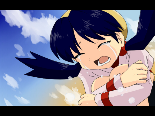 yamamoto satoshi, yuri (showakayo), kris (pokemon), nintendo, pokemon, pokemon adventures, pokemon gsc, pokemon special anime, 1990s (style), 1girl, female focus, hat, letterboxed, outdoors, retro artstyle, sky, solo, tears