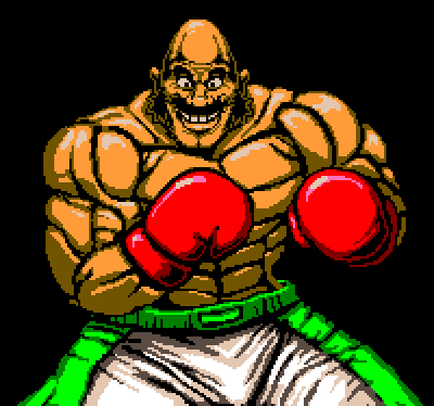 lumpytouch, bald bull, nintendo, nippon ichi no koukousei majutsushi isekai dorei shoujo wo morau, punch-out!!, animated, animated gif, commentary, english commentary, looping animation, lowres, 1girl, abs, bald, biceps, black background, black eyes, black hair, boxing, boxing gloves, boxing shorts, cleft chin, facial hair, fighting stance, grin, looking at viewer, muscular, muscular male, mustache, pixel art, shorts, sideburns, simple background, smile, solo, teeth