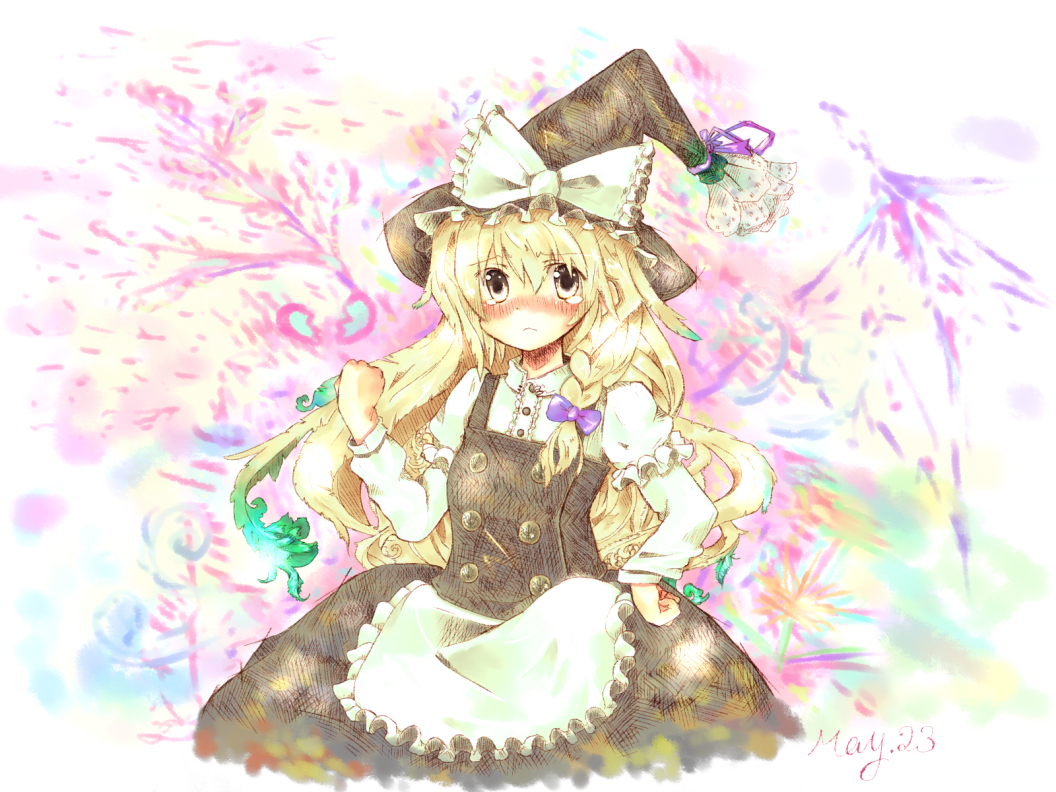 yuki sasame, kirisame marisa, touhou, 1girl, blonde hair, blush, braid, female focus, hat, long hair, solo, tears, witch, witch hat, yellow eyes