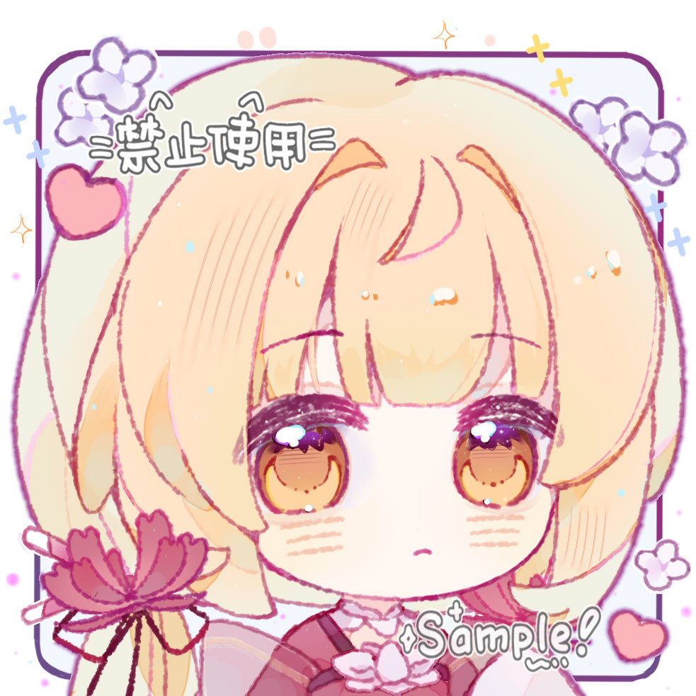 original, chinese commentary, commentary request, 1girl, black ribbon, blonde hair, blush, chibi, chibi only, closed mouth, hair ribbon, heart, long hair, portrait, red shirt, ribbon, sample watermark, shirt, solo, wanglaojuer, watermark, white background, yellow eyes