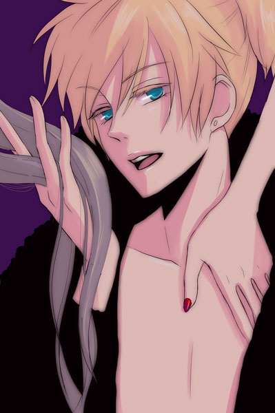 yunomi (yunomi imonuy), kagamine len, meiko (vocaloid), yowane haku, spice! (vocaloid), vocaloid, silver hair, 1boy, blonde hair, blue eyes, cup, long hair, male focus, nail polish, open mouth, pimp, ponytail, red nails, short hair, smile, solo focus, spice!, twintails, yunomi