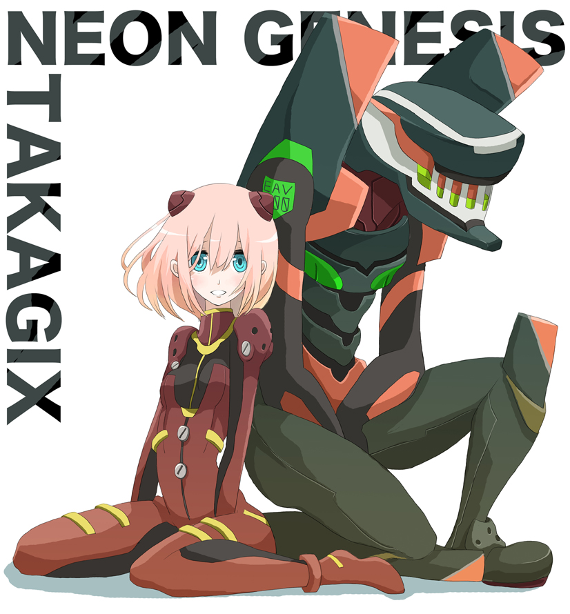 tansuke, souryuu asuka langley, takagi (tansuke), neon genesis evangelion, original, 1girl, blue eyes, blush, cosplay, kneeling, mecha pilot suit, on one knee, pink hair, plugsuit (cosplay), plugsuit (evangelion), sitting, souryuu asuka langley (cosplay)