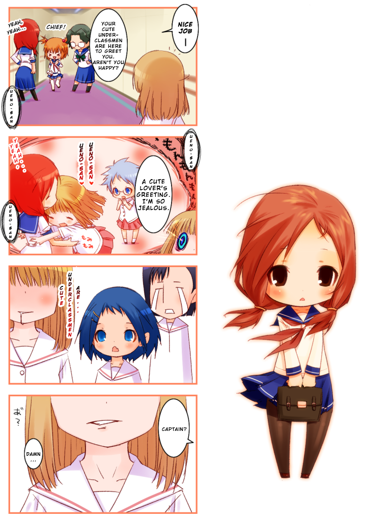 0123456789, someya, bundou seika, fukuji mihoko, ikeda kana, kataoka yuuki, someya mako, takei hisa, yoshitome miharu, saki (manga), hard-translated, third-party edit, translated, > <, 00s, 4koma, 6+girls, alternate hairstyle, bag, blonde hair, blue hair, chibi, closed eyes, comic, fang, glasses, green hair, hair ornament, hairband, hairclip, multiple girls, pantyhose, purple hair, red hair, school bag, school uniform, serafuku, short hair, short twintails, tears, twintails