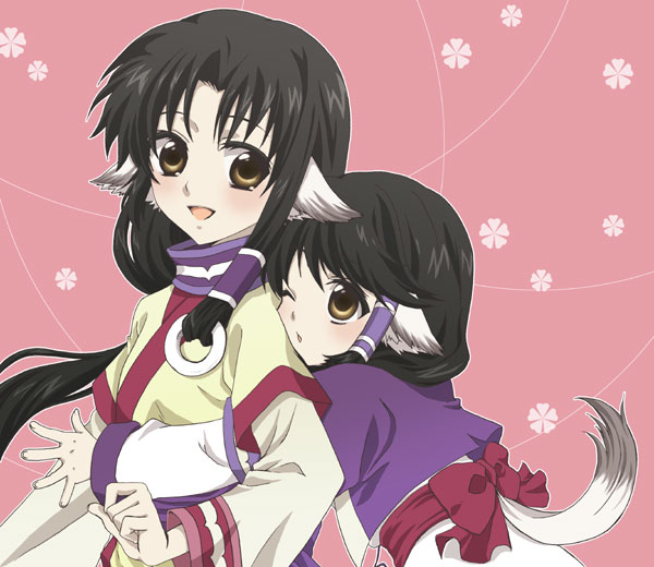 yasanori, aruruu, eruruu, utawarerumono, bad id, bad pixiv id, 00s, black hair, brown eyes, happy, hug, japanese clothes, long hair