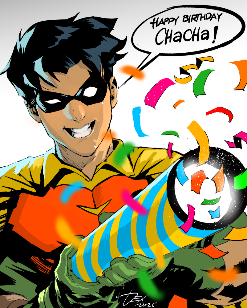 dexter soy, jason todd, robin (dc), batman (series), dc comics, 1boy, black hair, bodysuit, cape, domino mask, eye mask, gloves, green gloves, male focus, mask, multicolored bodysuit, short hair, simple background, solo, superhero costume, taut bodysuit, two-tone bodysuit, yellow cape