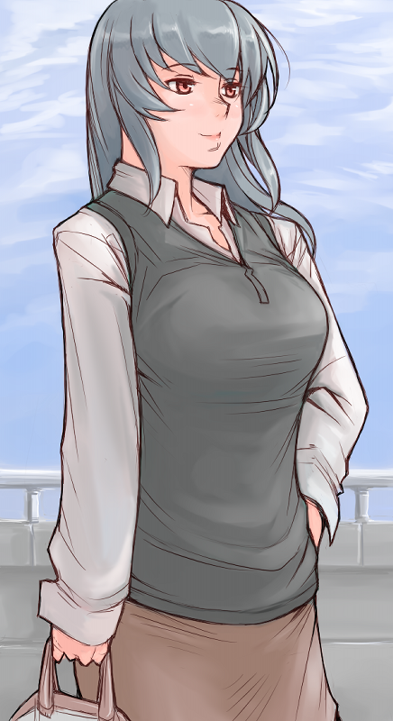 tsuda nanafushi, suigintou, rozen maiden, silver hair, 00s, aged up, casual, smile, solo