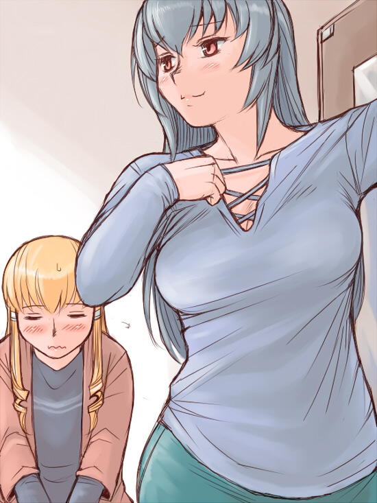 tsuda nanafushi, shinku, suigintou, rozen maiden, silver hair, 00s, 2girls, aged up, blush, casual, closed eyes, long hair, multiple girls, smile