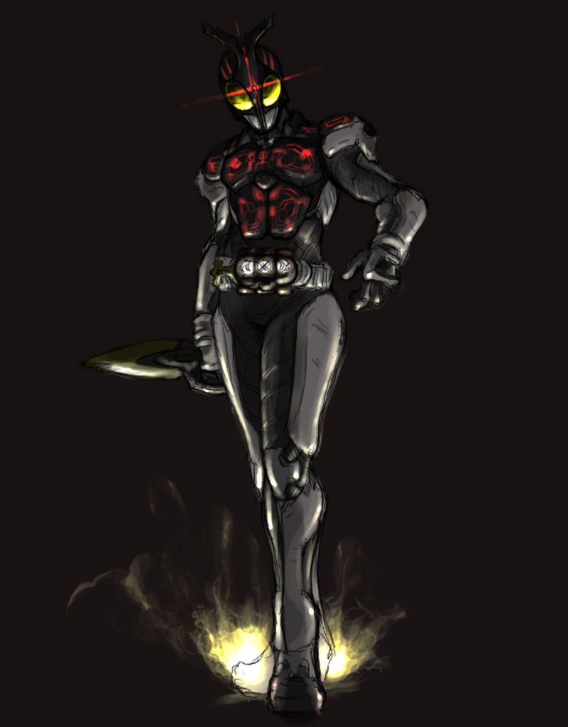 kimmt, paintedmike, kamen rider dark kabuto, kamen rider, kamen rider kabuto (series), 1boy, belt, dark, male focus, solo, sword, weapon