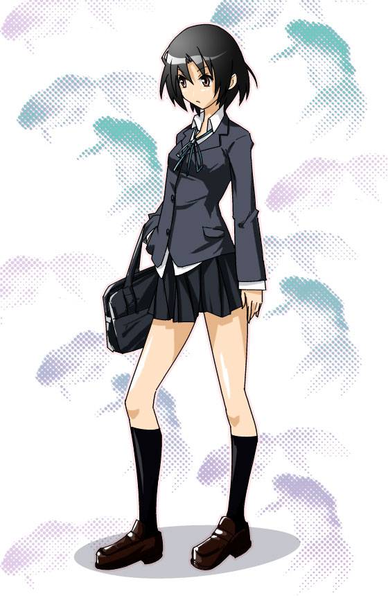 sakebuotoko, maruuchi shouko, sayonara zetsubou sensei, bad id, bad pixiv id, 00s, bag, black hair, bob cut, brown eyes, school uniform, short hair, skirt, socks, solo