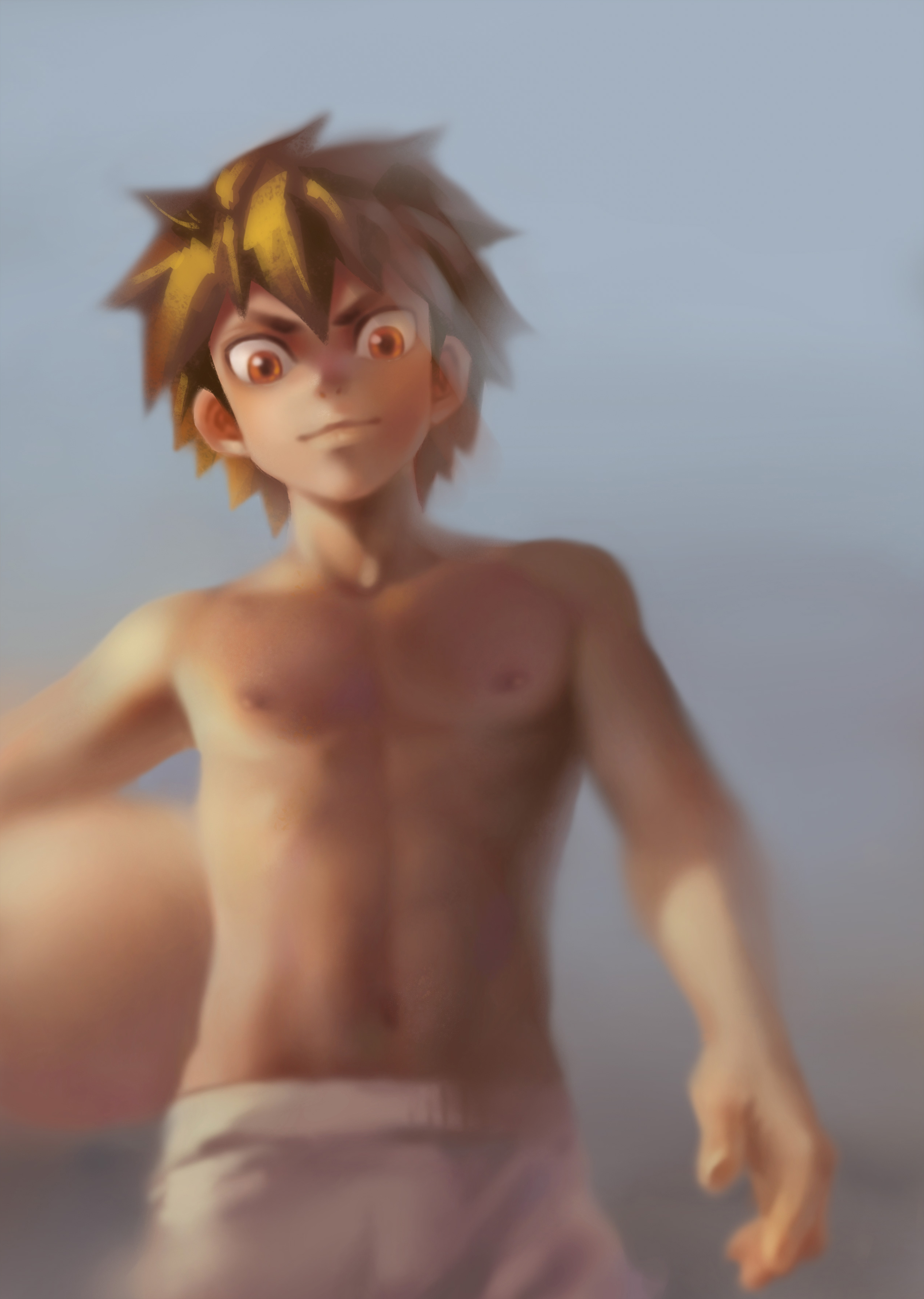 ryou hiryuu, original, tagme, 1boy, male focus, nipples, short hair, solo, toned, toned male, topless male
