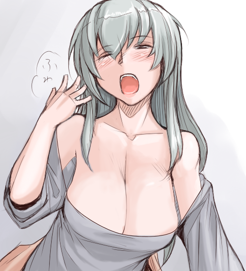 tsuda nanafushi, suigintou, rozen maiden, third-party edit, 00s, 1girl, aged up, breasts, casual, cleavage, female focus, large breasts, solo, yawning
