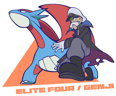 nami (namiko), drake (pokemon), salamence, nintendo, pokemon, bad id, bad pixiv id, lowres, 1boy, boots, character name, coat, elite four, facial hair, gen 3 pokemon, gloves, hat, mustache, pokemon (creature), trench coat, white hair