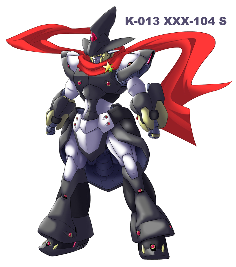 yoshi tama, kirisame marisa, perfect cherry blossom, touhou, full body, mecha, mechanization, no humans, robot, scarf, simple background, solo, white background