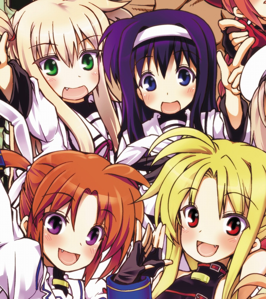 boshi (a-ieba), boshinote, arisa bunnings, fate testarossa, takamachi nanoha, tsukimura suzuka, lyrical nanoha, mahou shoujo lyrical nanoha, bad id, bad pixiv id, 00s, 4girls, blush, fang, multiple girls, open mouth