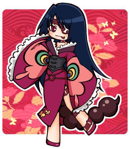 sio, sio (rough), adiane, tengen toppa gurren lagann, lowres, 00s, :p, blue hair, chibi, corset, dress, eyepatch, long hair, red eyes, scorpion tail, solo, tail, tattoo, tongue, tongue out