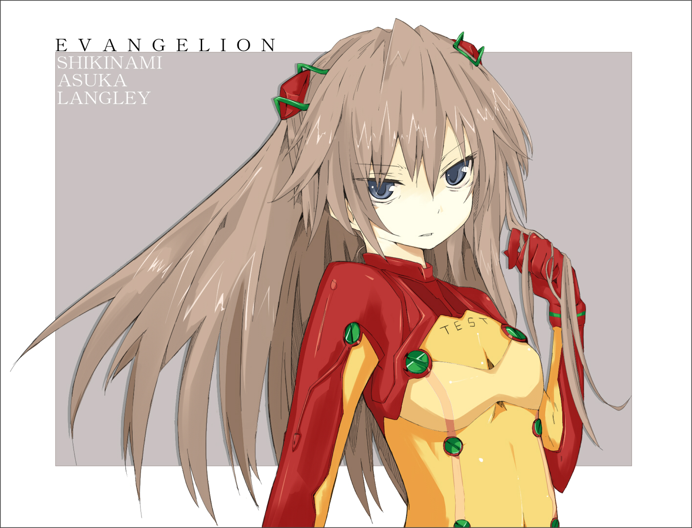 kitsune (artist), kitsune (scaz), souryuu asuka langley, evangelion: 2.0 you can (not) advance, neon genesis evangelion, rebuild of evangelion, 00s, 1girl, blue eyes, bodysuit, breasts, brown hair, cleavage, female focus, hair ornament, hairclip, long hair, mecha pilot suit, plugsuit (evangelion), see-through cleavage, see-through clothes, solo, test plugsuit (evangelion)
