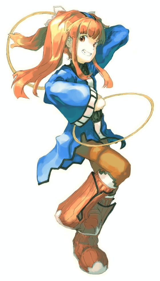 myu, mint (dewprism), dewprism, bad id, bad pixiv id, 1girl, boots, female focus, jewelry, knee boots, long hair, orange pantyhose, pantyhose, solo, twintails