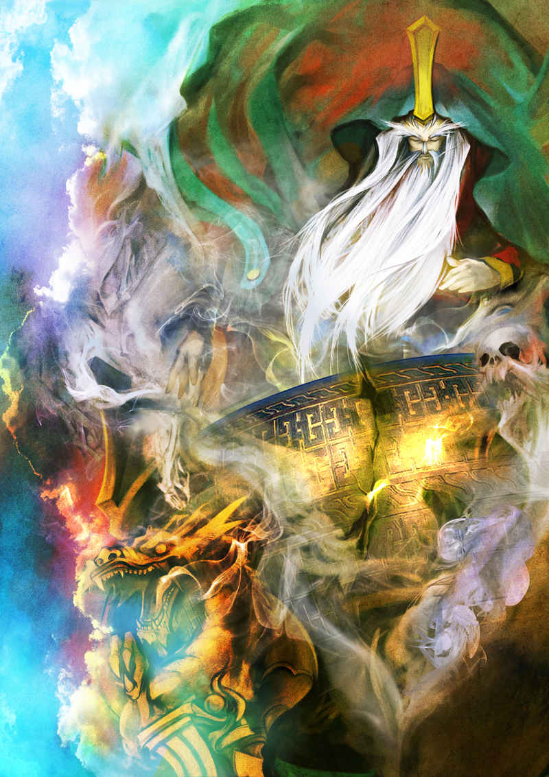 paparaya, beard, dragon, facial hair, long hair, old, old man, skull