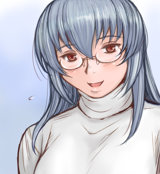 tsuda nanafushi, suigintou, rozen maiden, silver hair, 00s, 1girl, aged up, breasts, casual, female focus, glasses, large breasts, smile, solo