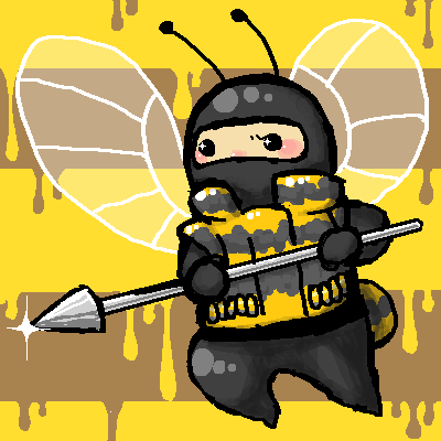 the pain, metal gear (series), metal gear solid, metal gear solid 3: snake eater, lowres, 1boy, bee, bug, chibi, insect, insect wings, male focus, oekaki, polearm, solo, spear, weapon, wings