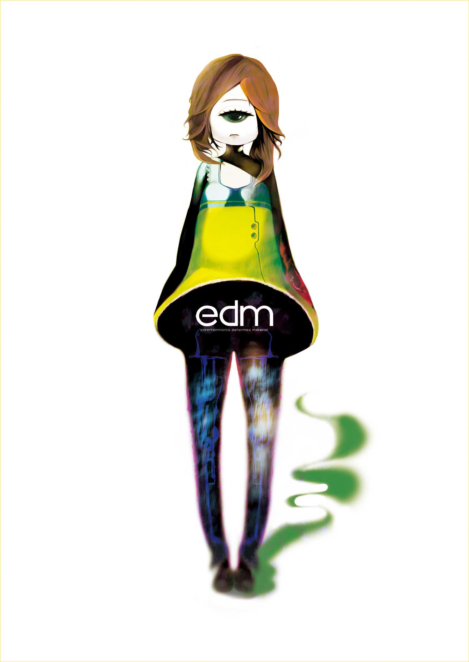 otorih, bad id, bad pixiv id, highres, brown hair, cover, cover page, cyclops, dress, green eyes, one-eyed, solo