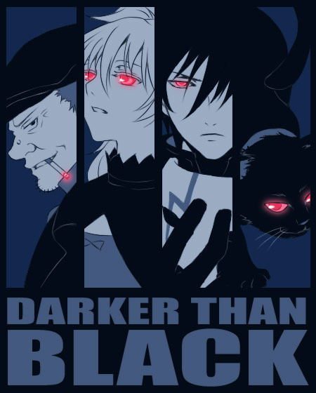 kala (saica), hei (darker than black), huang (darker than black), mao (darker than black), yin (darker than black), darker than black, bad id, bad pixiv id, 00s, 1girl, 2boys, black cat, cat, multiple boys, red eyes
