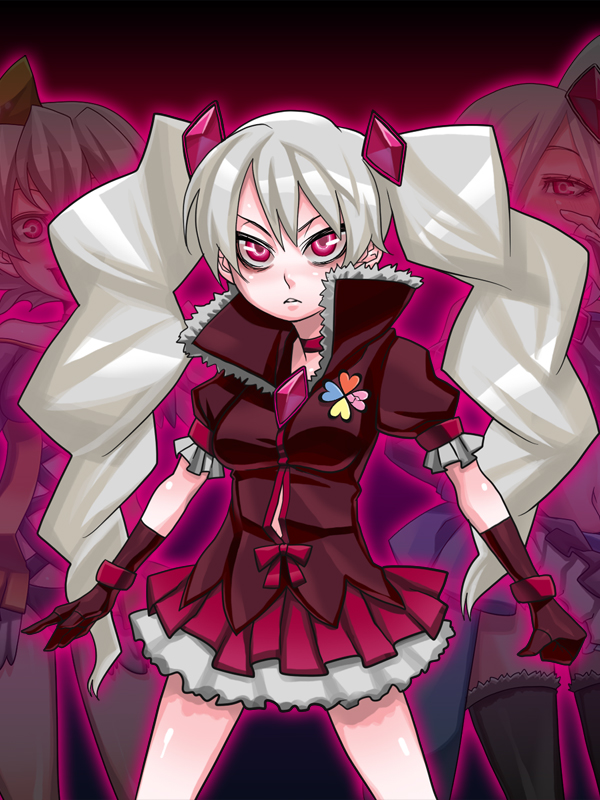 kuroshin, aono miki, cure berry, cure peach, cure pine, momozono love, yamabuki inori, fresh precure!, precure, 00s, 3girls, blonde hair, blush, breasts, choker, corruption, dark persona, jewelry, long hair, magical girl, midriff, miniskirt, multiple girls, navel, panties, short hair, skirt, thighhighs, twintails, underwear