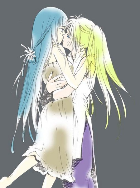 pino9, hyuuga hinata, naruko (naruto), uzumaki naruto, naruto (classic), naruto (series), naruto shippuuden, image sample, pixiv sample, resized, 2girls, ass, bare arms, blonde hair, blue eyes, blue hair, blush, braid, breasts, byakugan, carrying, chinese clothes, couple, dress, eye contact, facial mark, female focus, flower, from side, genderswap, genderswap (mtf), hair flower, hair ornament, half-closed eyes, hand on another's shoulder, holding, hug, imminent kiss, kiss, large breasts, lifting person, long hair, looking at another, multiple girls, no pupils, pants, parted lips, purple pants, see-through clothes, shirt, side slit, simple background, sleeveless, sleeveless dress, sleeveless shirt, standing, sundress, twintails, very long hair, whisker markings, whisker marks, whiskers, white eyes, white shirt, yuri