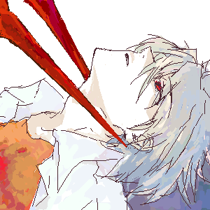 nagisa kaworu, neon genesis evangelion, silver hair, lowres, 1boy, blood, lance of longinus (evangelion), male focus, oekaki, red eyes, solo