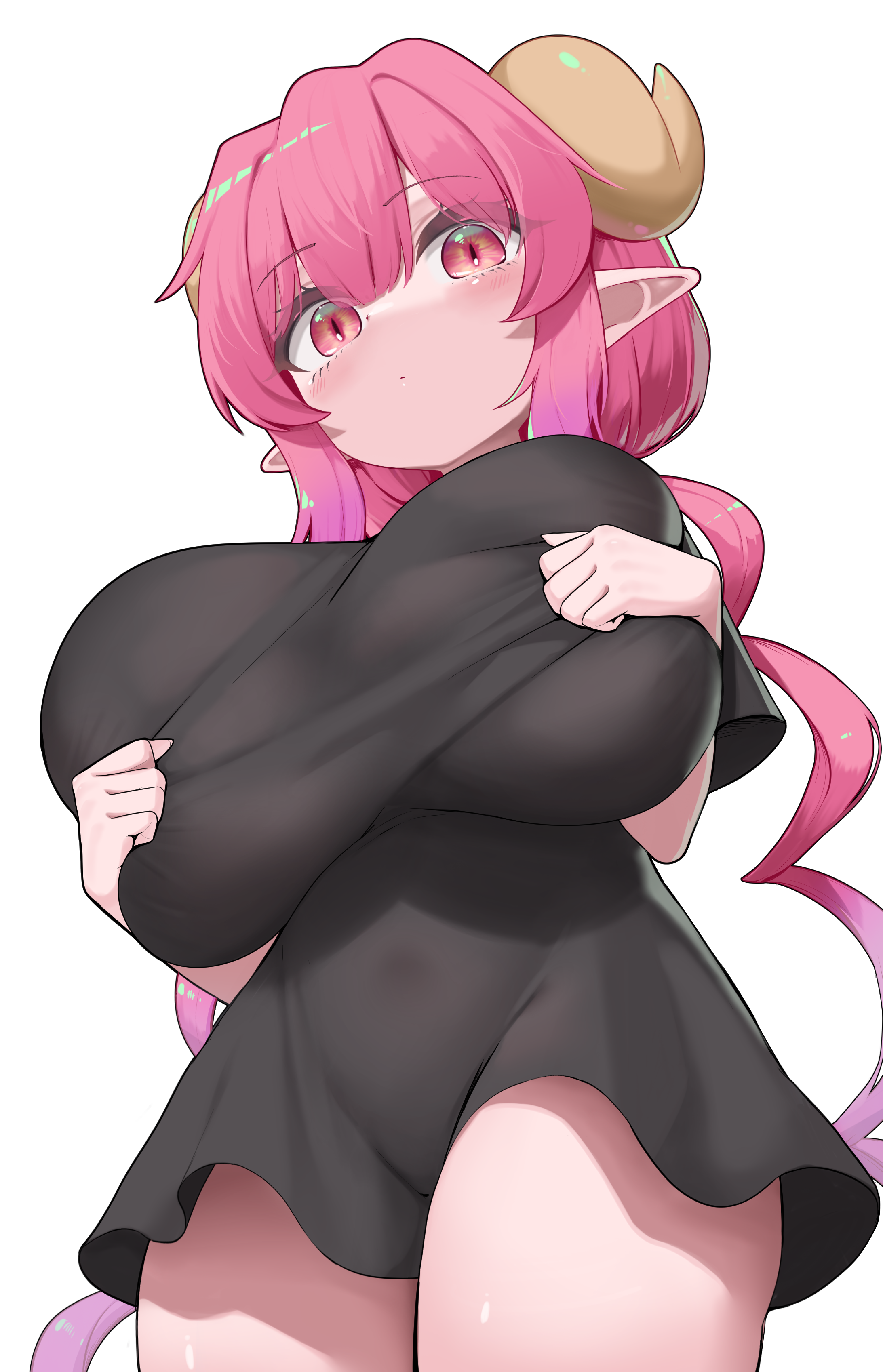 kogane mokon, ilulu (maidragon), kobayashi-san chi no maidragon, 1girl, breasts, large breasts, oppai loli, pointy ears, solo