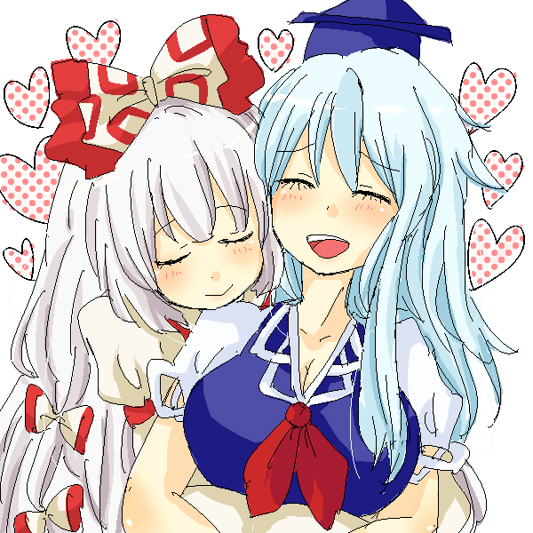 zawameki, fujiwara no mokou, kamishirasawa keine, touhou, 2girls, blush, closed eyes, couple, female focus, happy, heart, hug, multiple girls, oekaki, smile, yuri