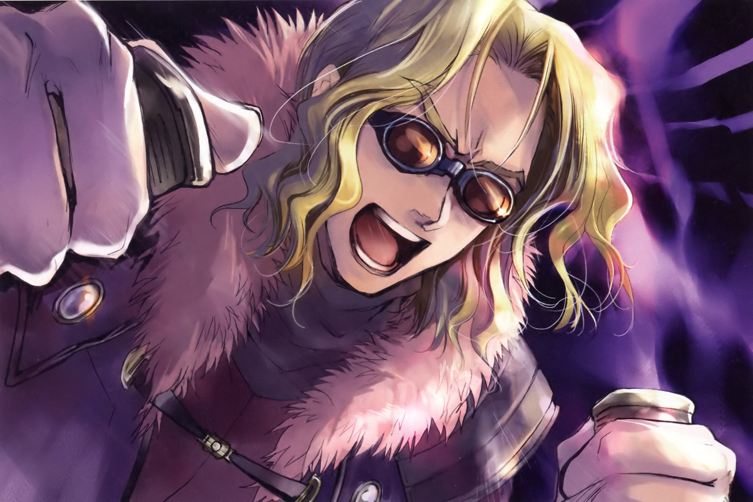 kuramoto kaya, ratsel feinshmecker, banpresto, super robot wars, super robot wars original generation, highres, 1boy, blonde hair, gloves, goggles, male focus, solo