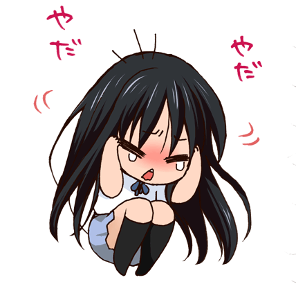 manji (nanakirio), akiyama mio, k-on!, bad id, bad pixiv id, lowres, 00s, 1girl, black hair, blush, chibi, female focus, full body, school uniform, solo, tears, white background