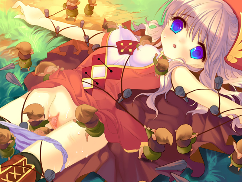 1boy, 1girl, bdsm, blue eyes, bondage, bound, dwarf, loli, nipple stimulation, nipple tweak, purple hair, pussy, solo focus, spread pussy