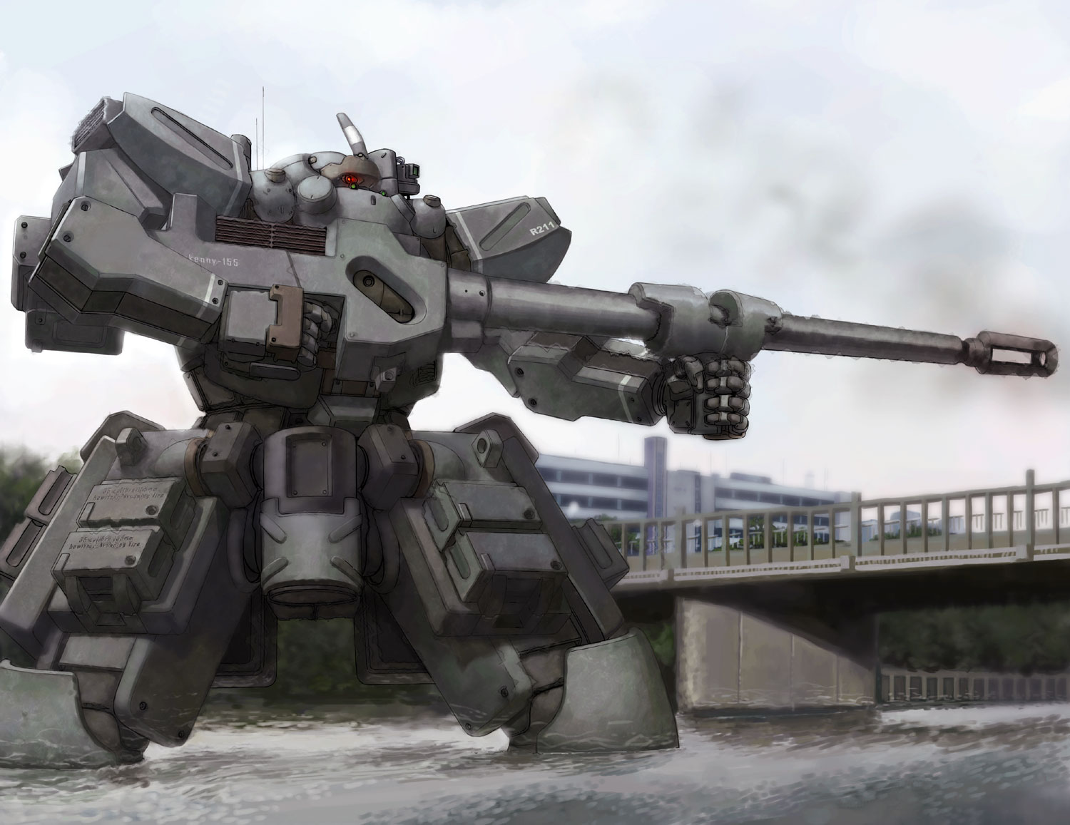 itou (onsoku tassha), original, tagme, bridge, canal, cannon, mecha, robot