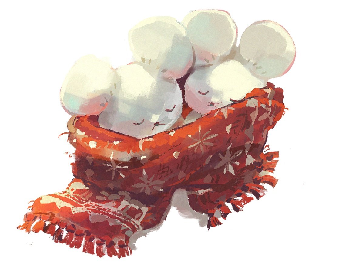 meruz (automeruz), tandemaus, nintendo, pokemon, commentary, english commentary, closed eyes, no humans, pokemon (creature), pokemon focus, print scarf, red scarf, scarf, shared clothes, shared scarf, simple background, snowflake print, u u, white background