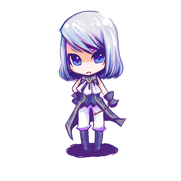 saint (pixiv), seinto, franziska von karma, ace attorney, ace attorney investigations, ace attorney investigations: miles edgeworth, capcom, 1girl, :<, blue eyes, chibi, female focus, gloves, grey hair, mole, mole under eye, riding crop, solo